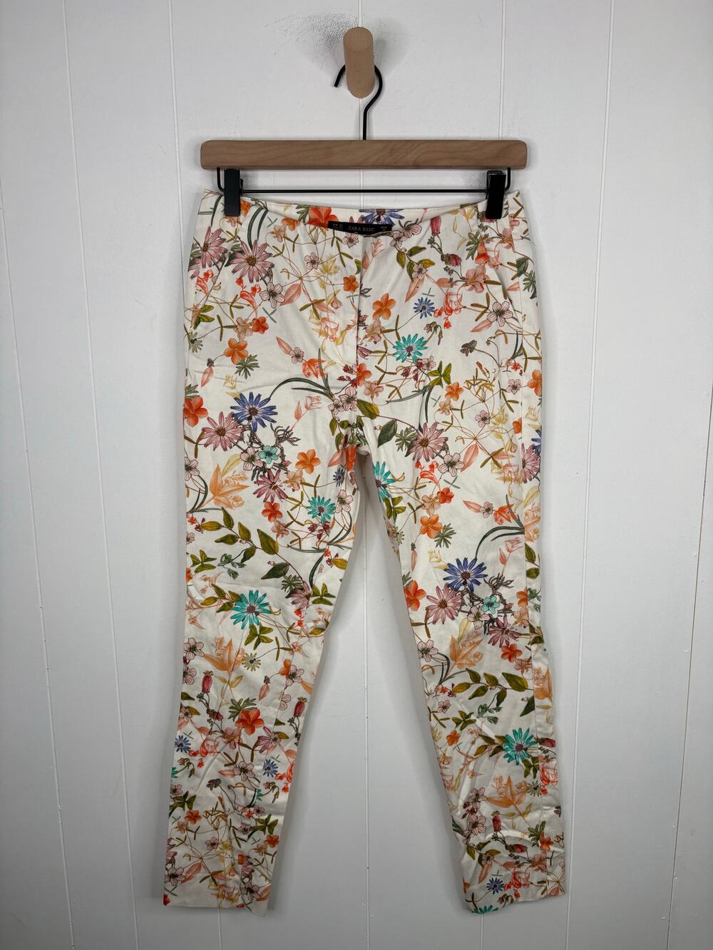 Zara Floral Wildflower Skinny Pants XS White Botanical Cottagecore